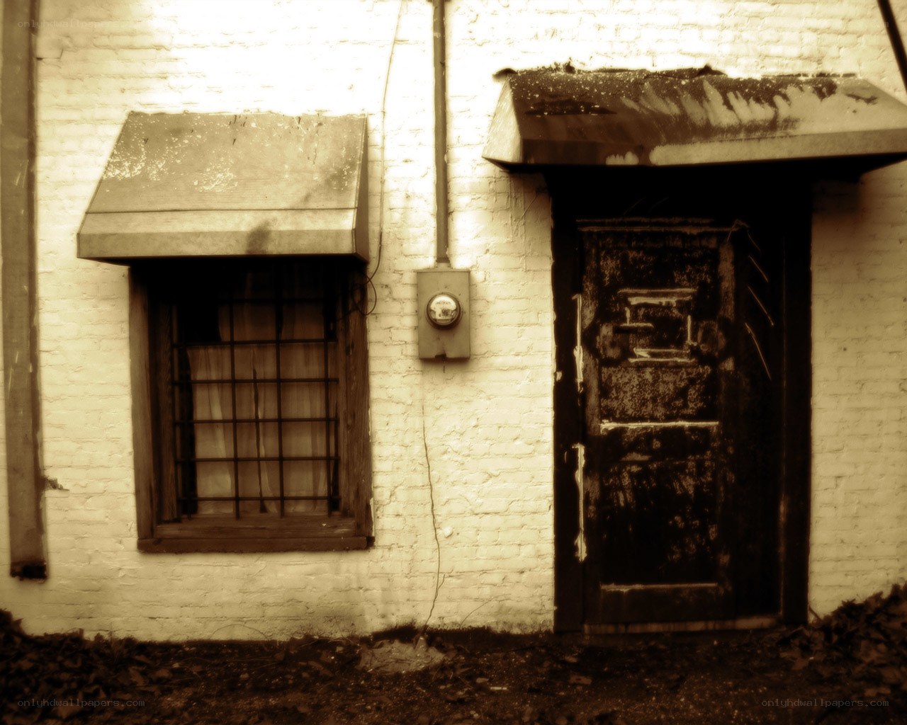 old building with door and window