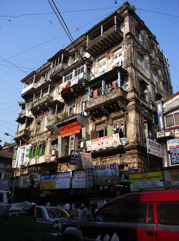 Old building with shops in Mumbai