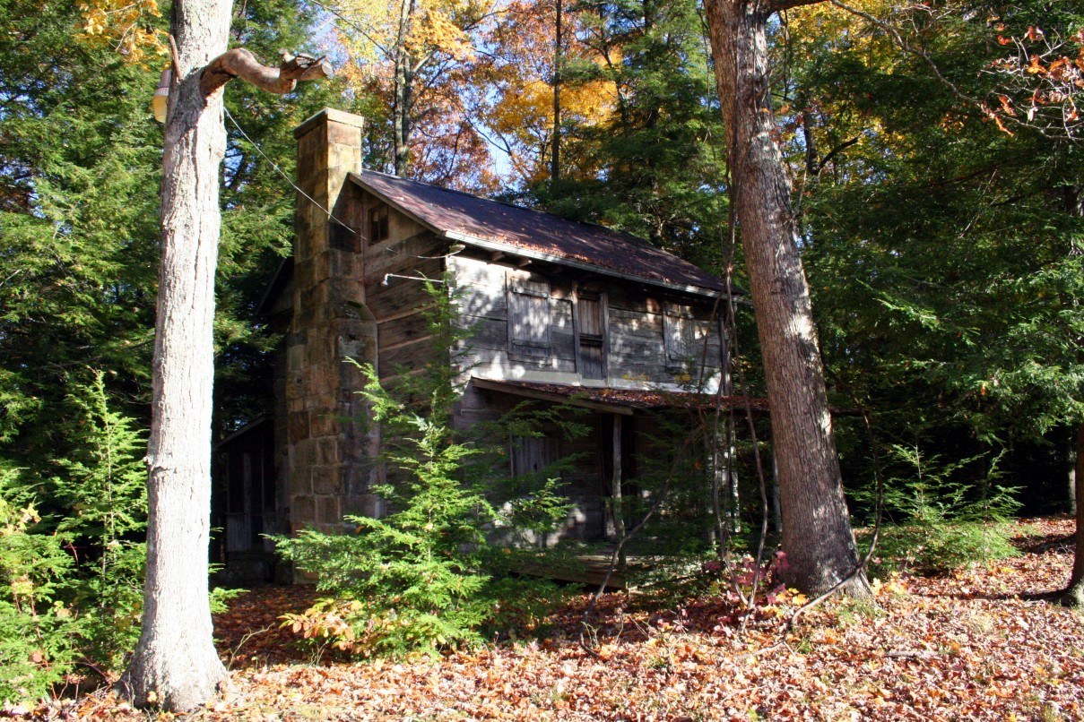 Old cabin in autumn forest