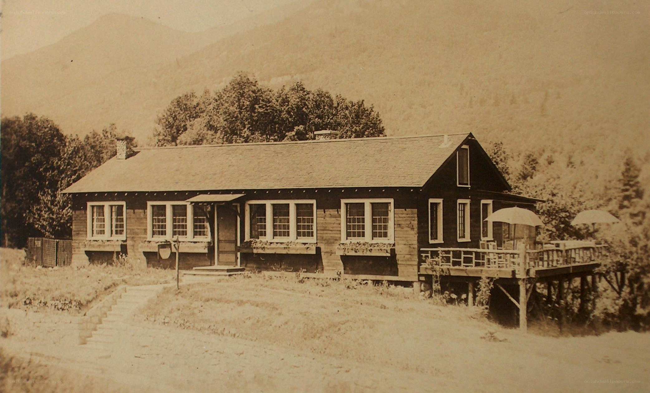 Old cabin in mountain valley