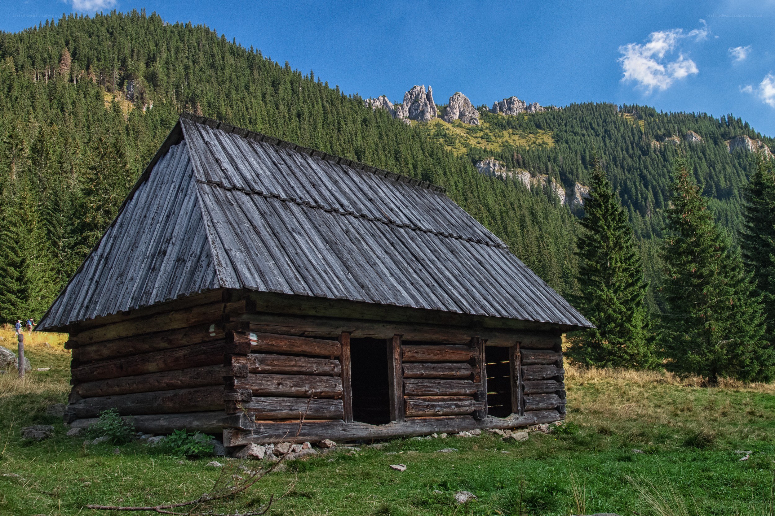 Old cabin in mountain valley