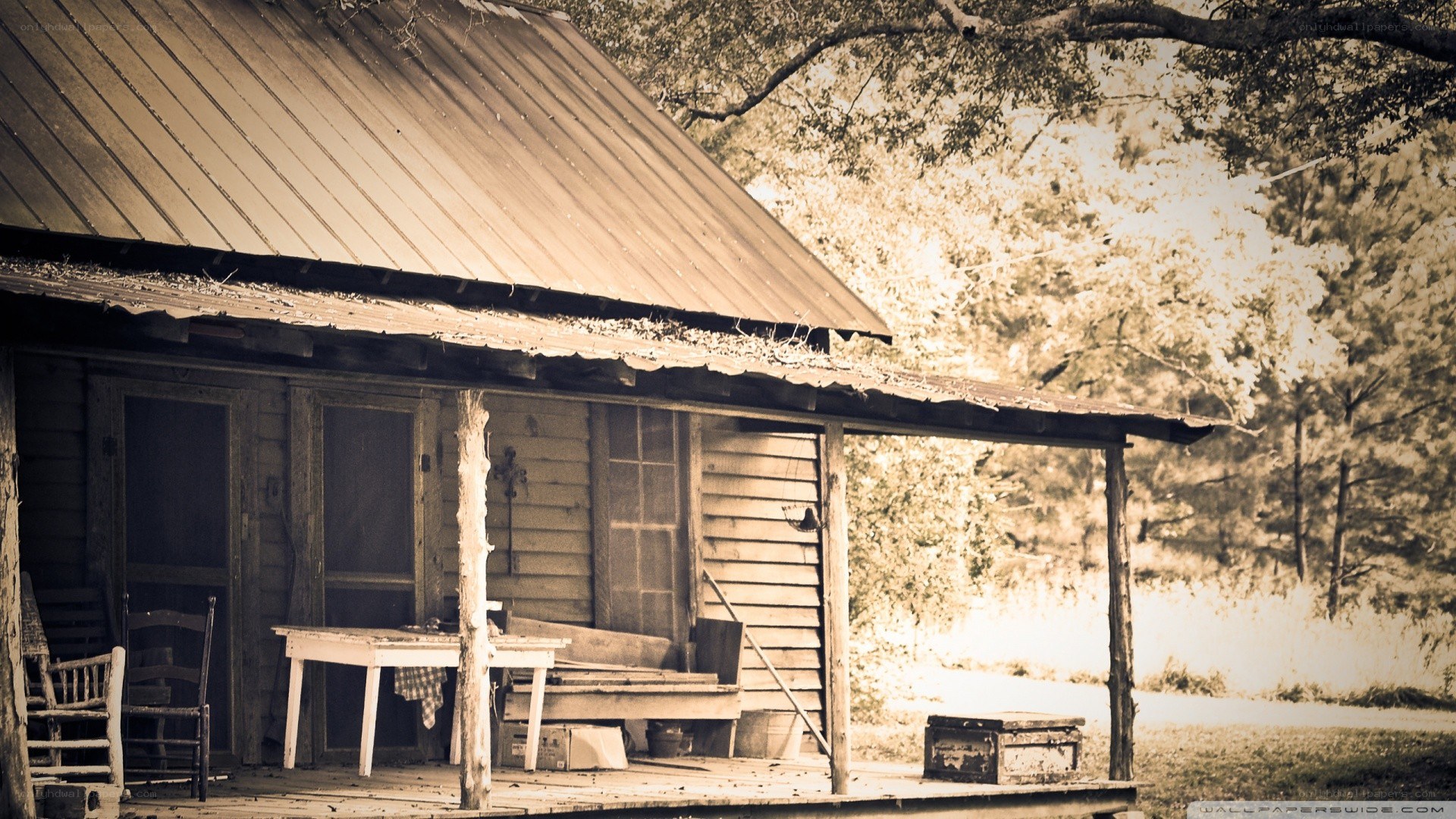 Old cabin porch scene