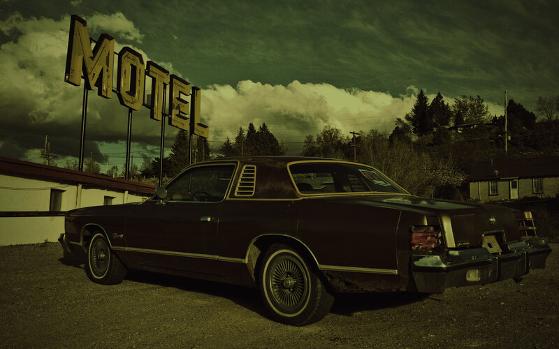 Old car at a motel