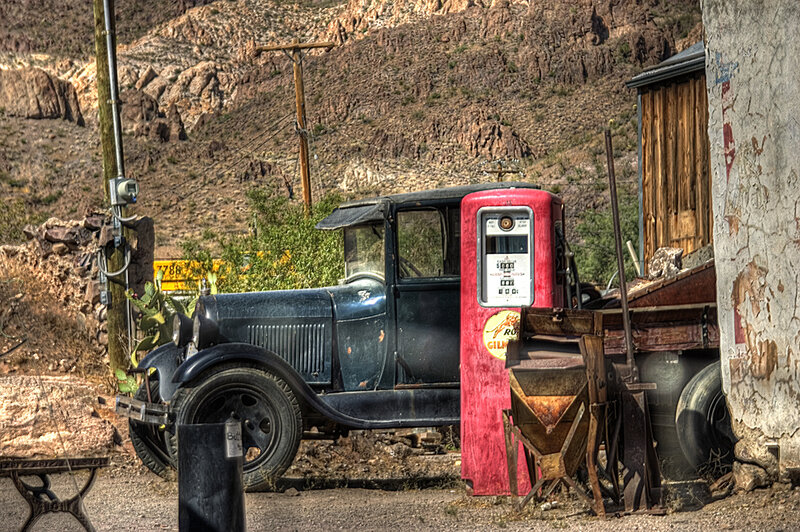Old Car at Gas Pump