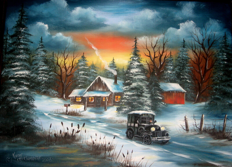 Old Car on Snowy Road