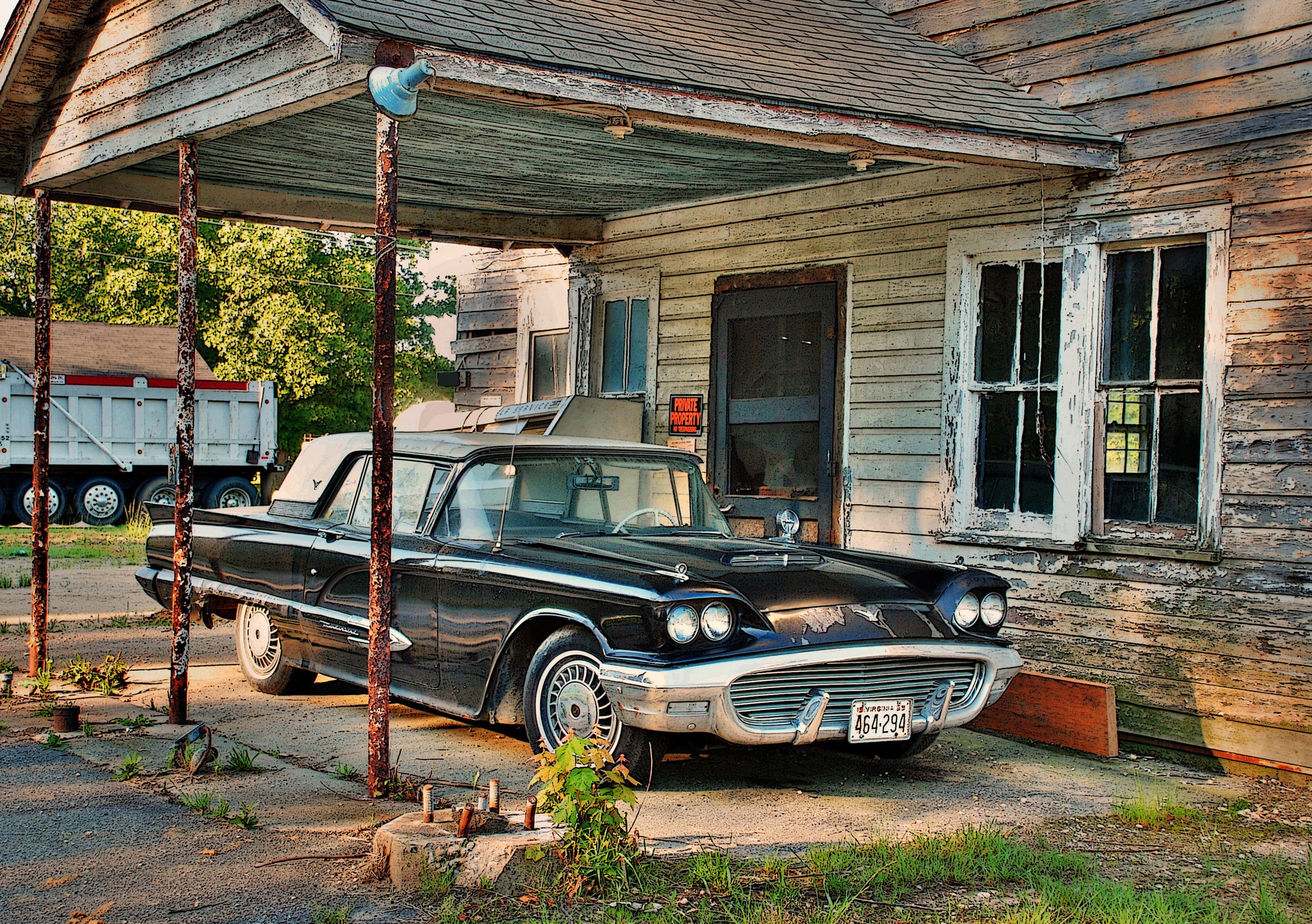 Old car under a porch