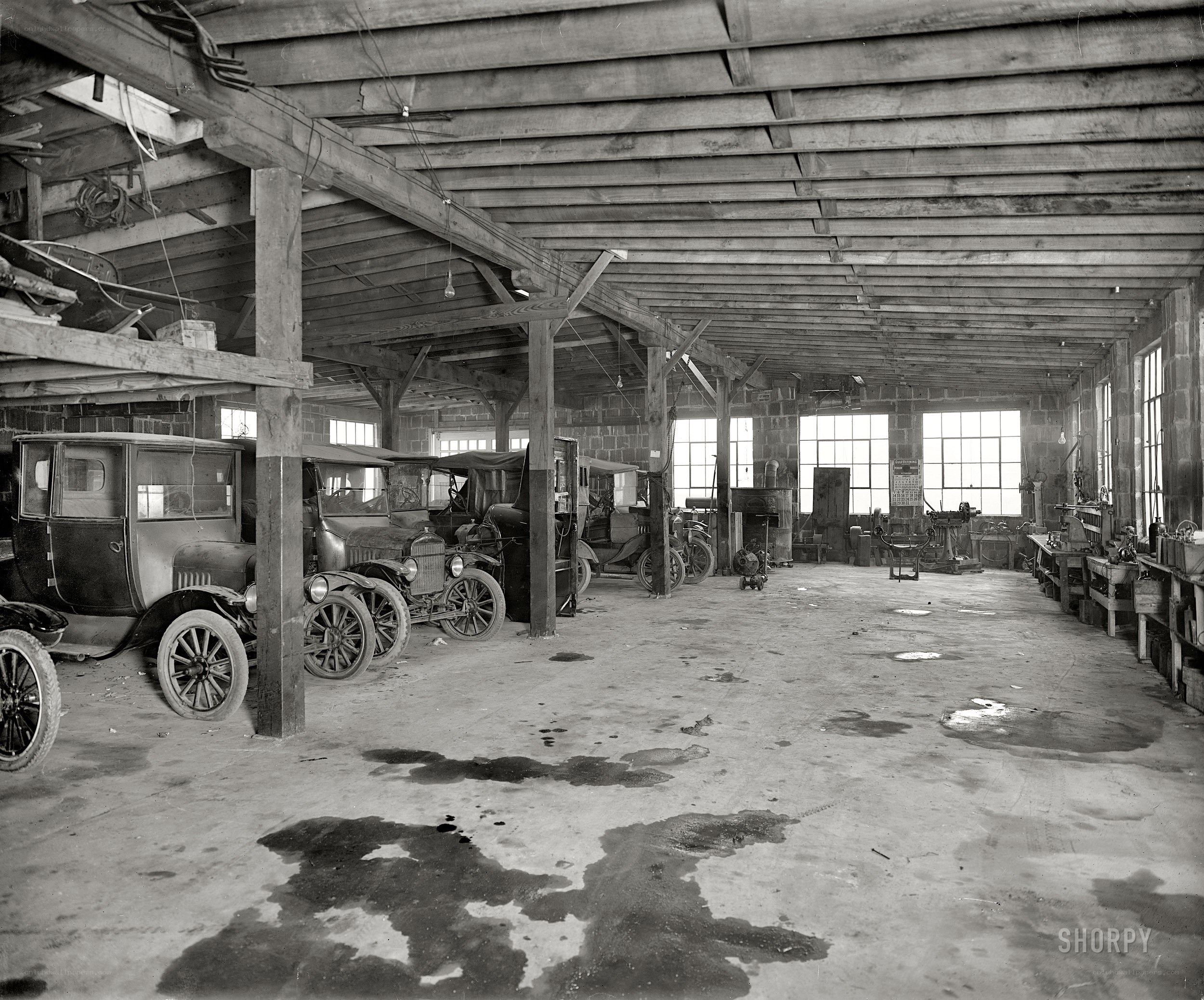 Old cars in a workshop