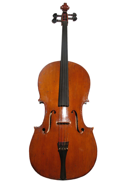 old cello on white background