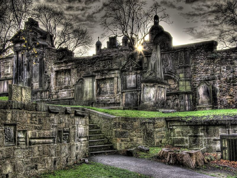 Old cemetery with stone monuments