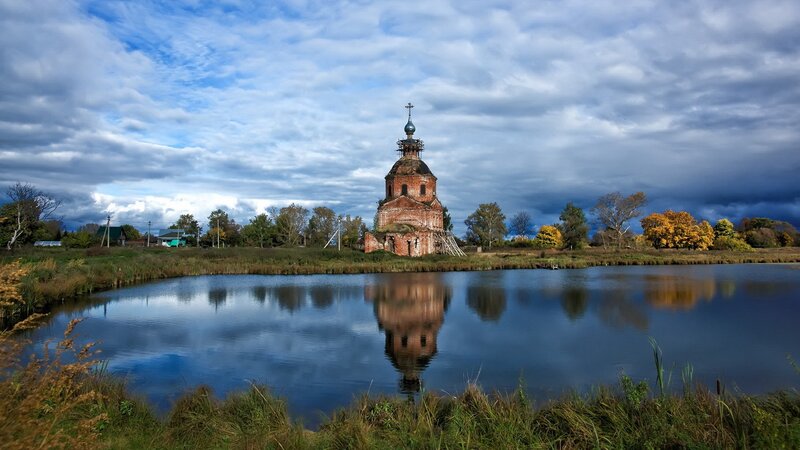 Old church by a lake