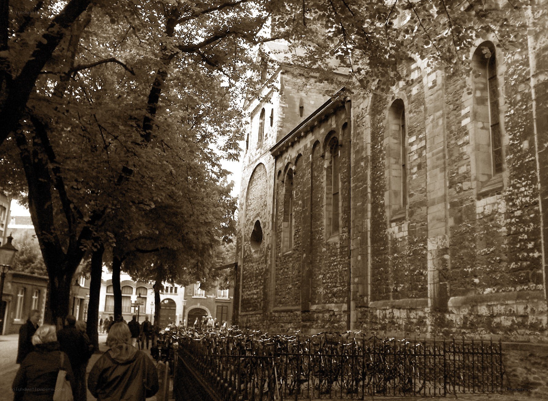 Old church with bicycles