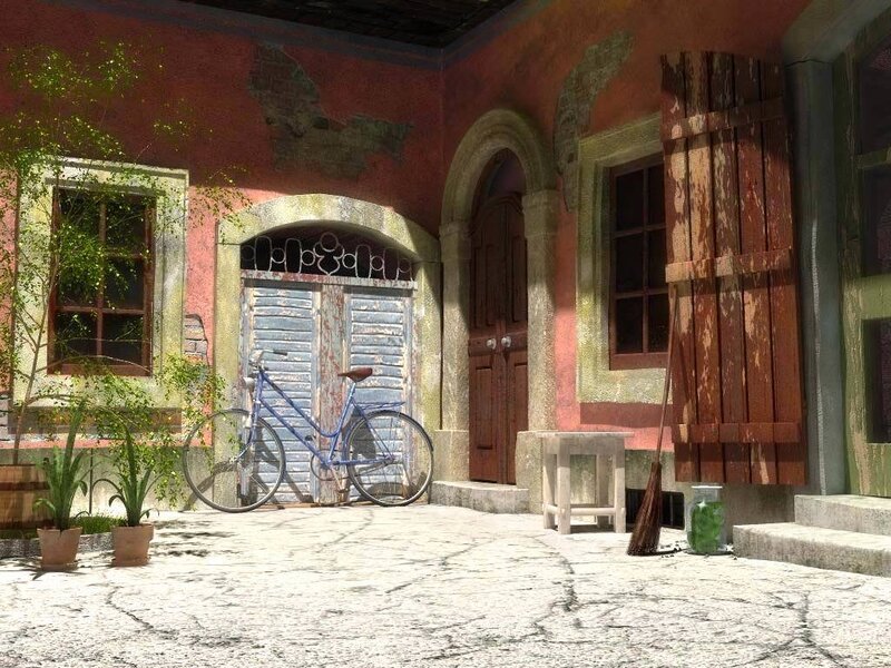 Old courtyard with bicycle
