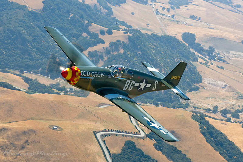 Old Crow Mustang in flight