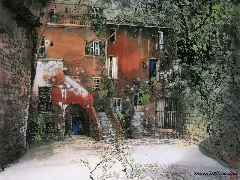 Old European Village Courtyard