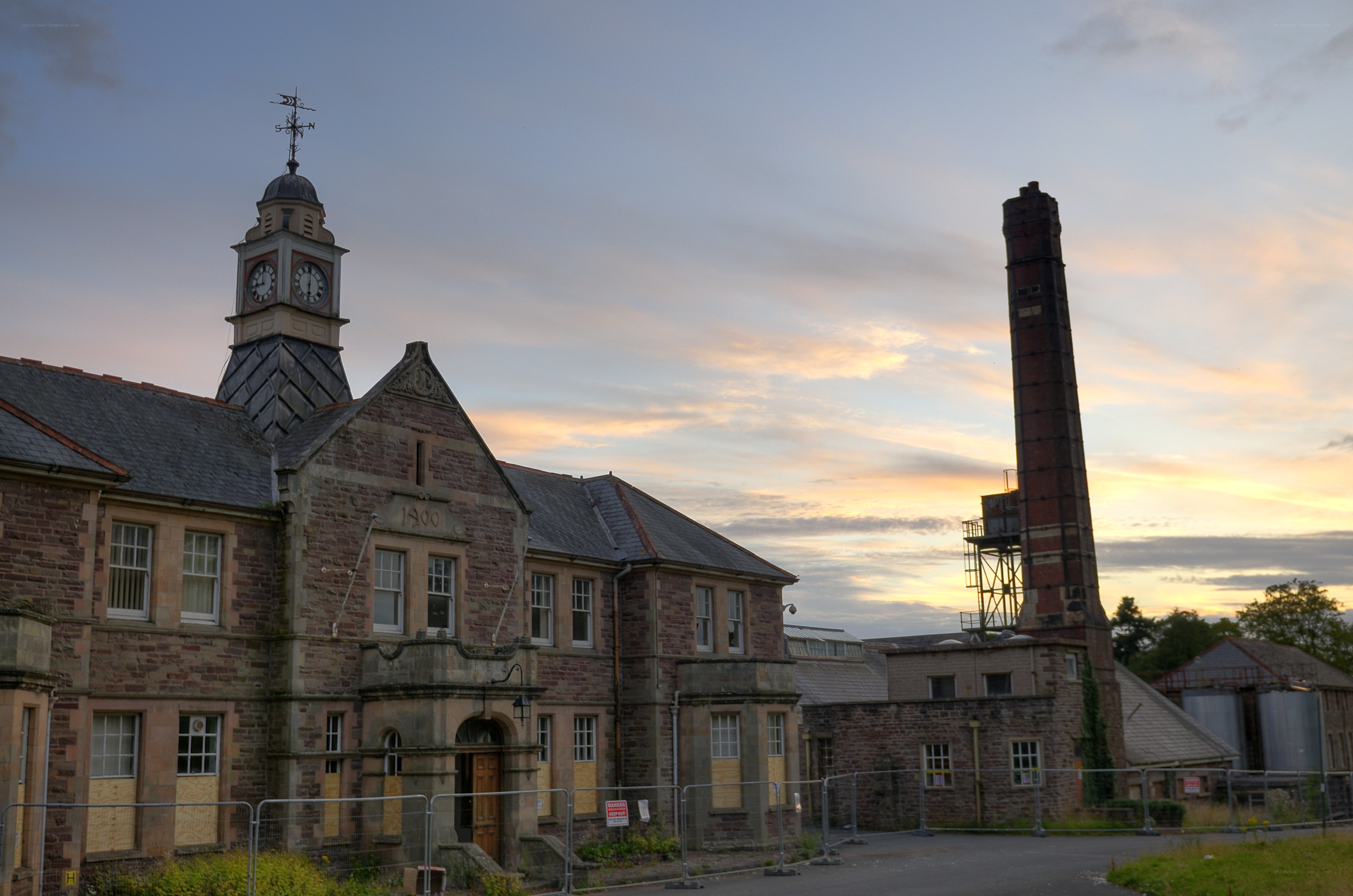 Old factory at sunset