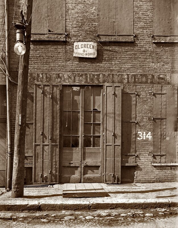 Old factory building with sign