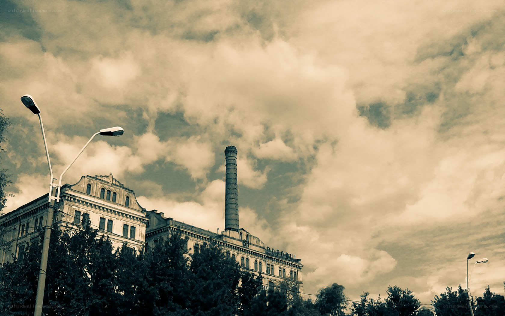 Old factory with smokestack