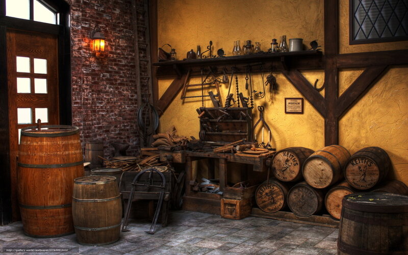 Old-fashioned workshop with barrels
