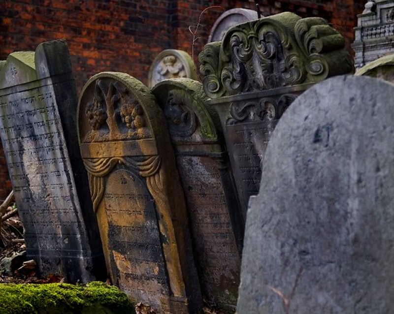 Old gravestones in a cemetery