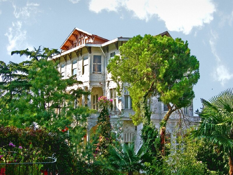 Old house in a lush garden
