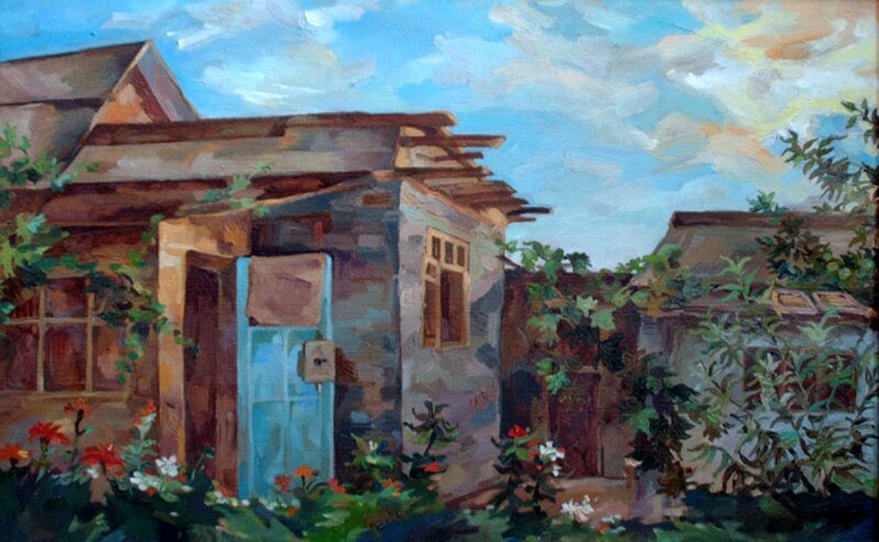 Old House in Garden — Blue
