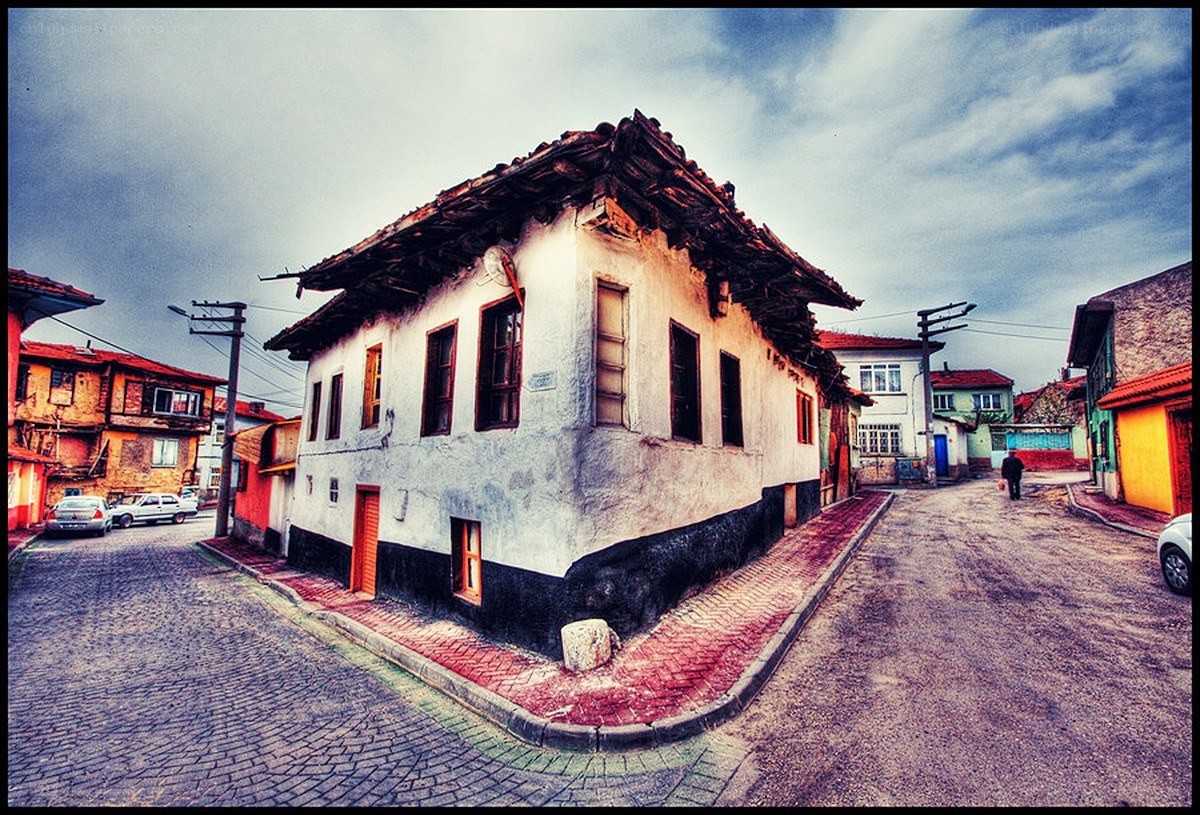 Old house on a cobblestone street