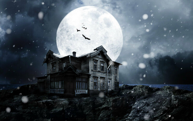 Old House on Rocky Shore — Gray