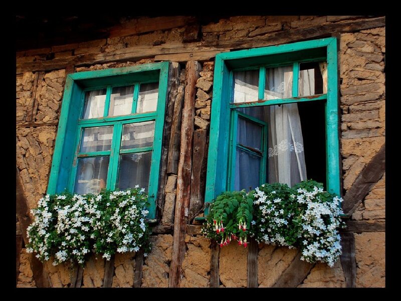 Old house with flower boxes