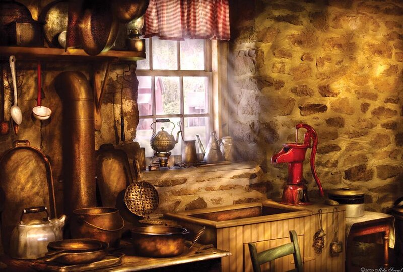 Old Kitchen Interior — Brown, Warm