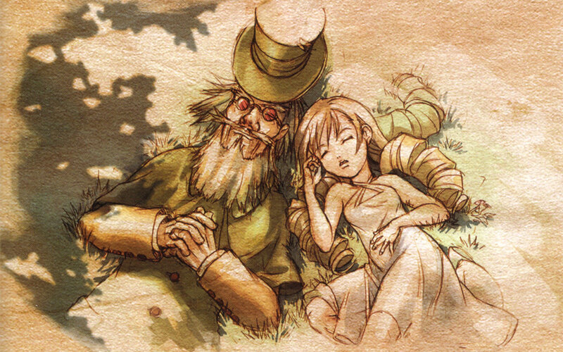 Old man and girl resting