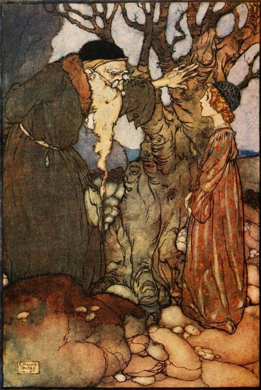Old man and young woman by a tree