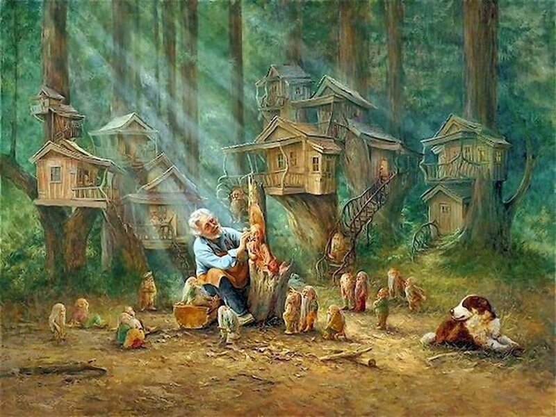 Old Man Carving Wood