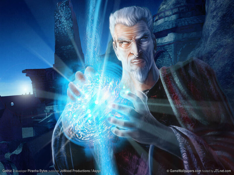 Old Man Casting Spell — Blue