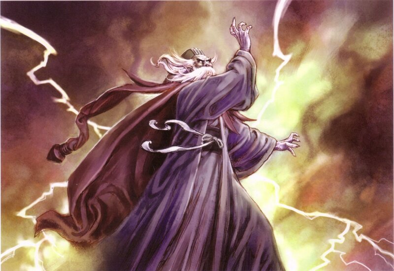 Old Man Casting Spell — Purple