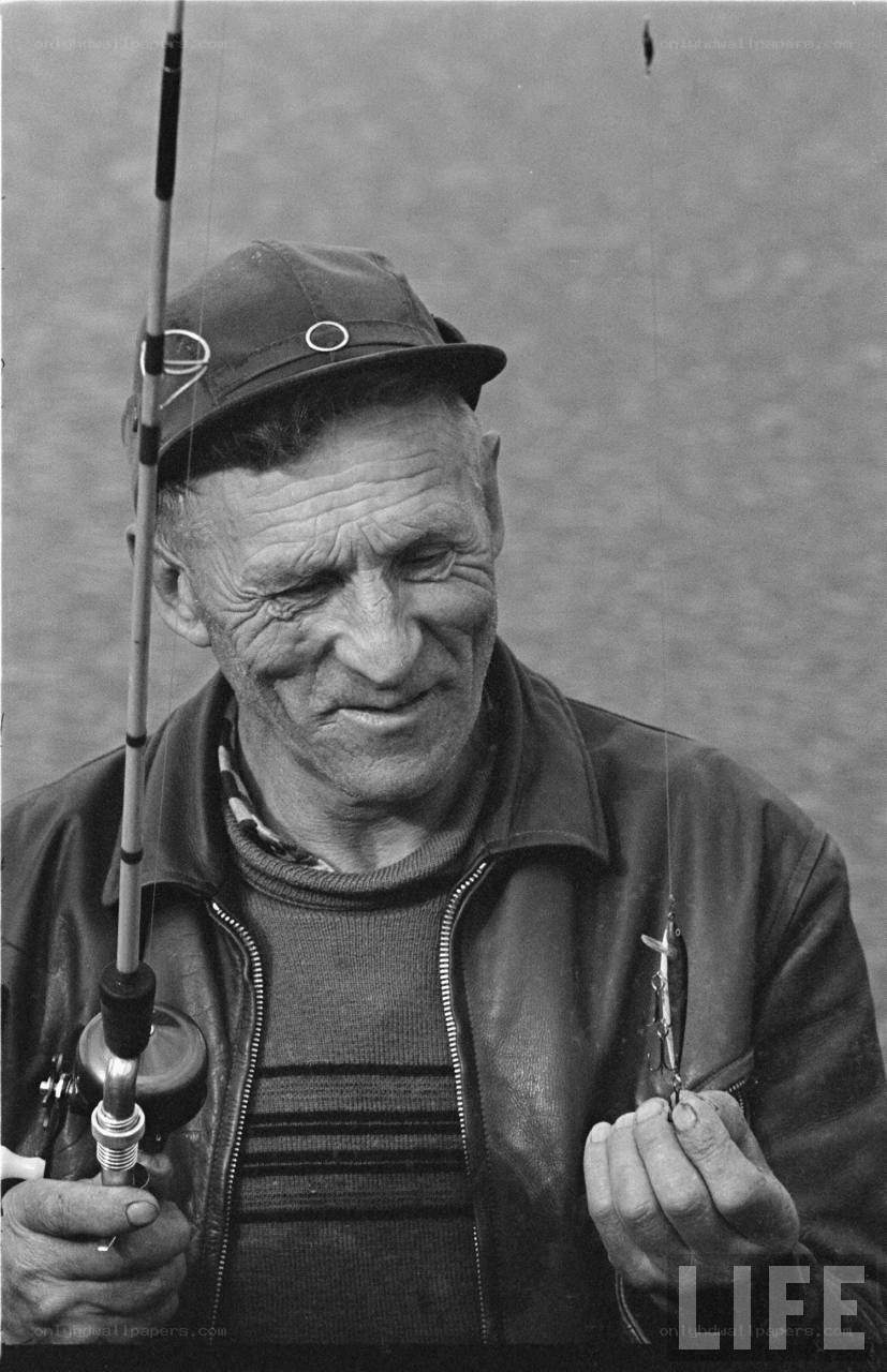 Old man fishing with lure