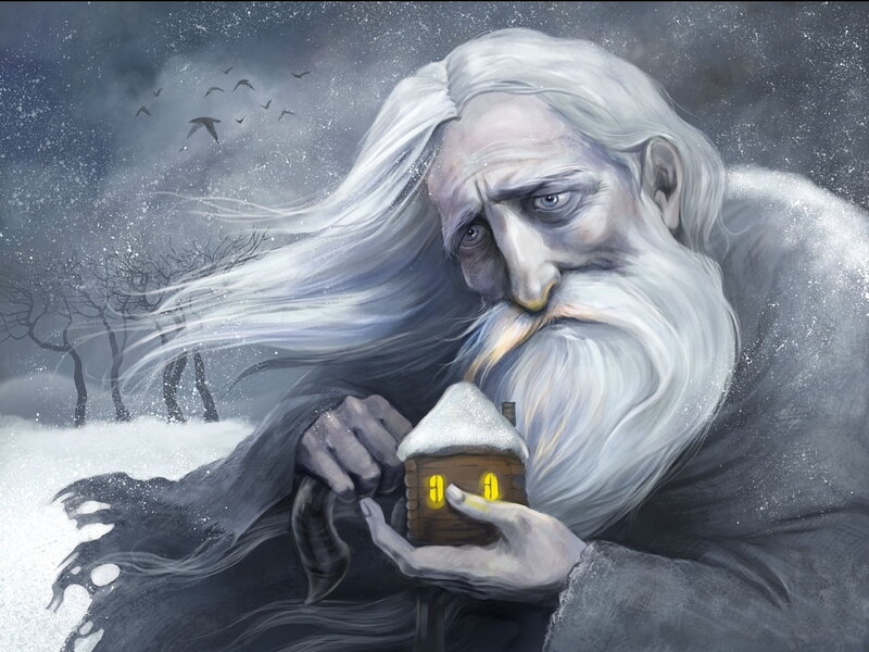 Old Man Holding House