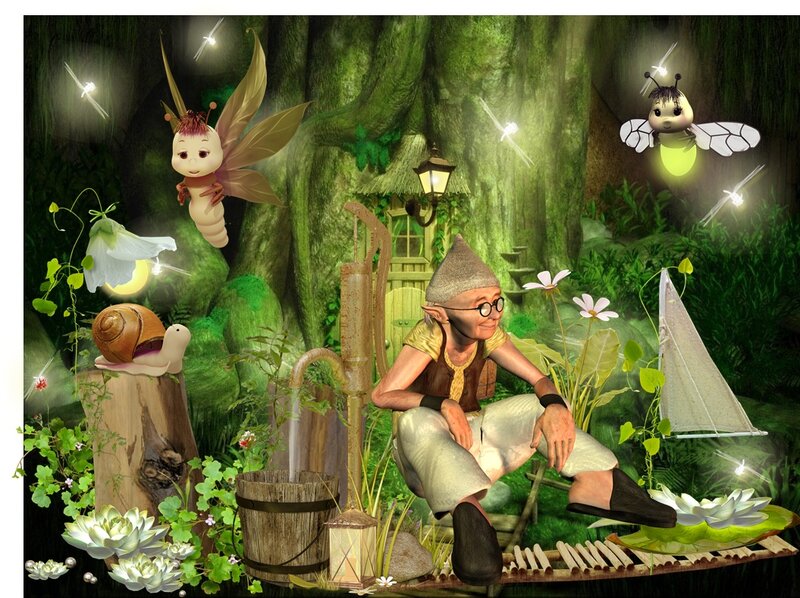 Old Man in Forest — Green, Whimsical