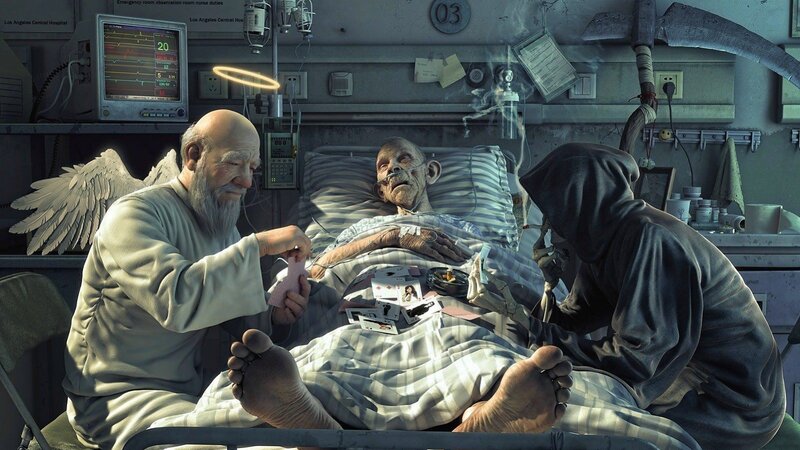 Old Man in Hospital Bed — Gray