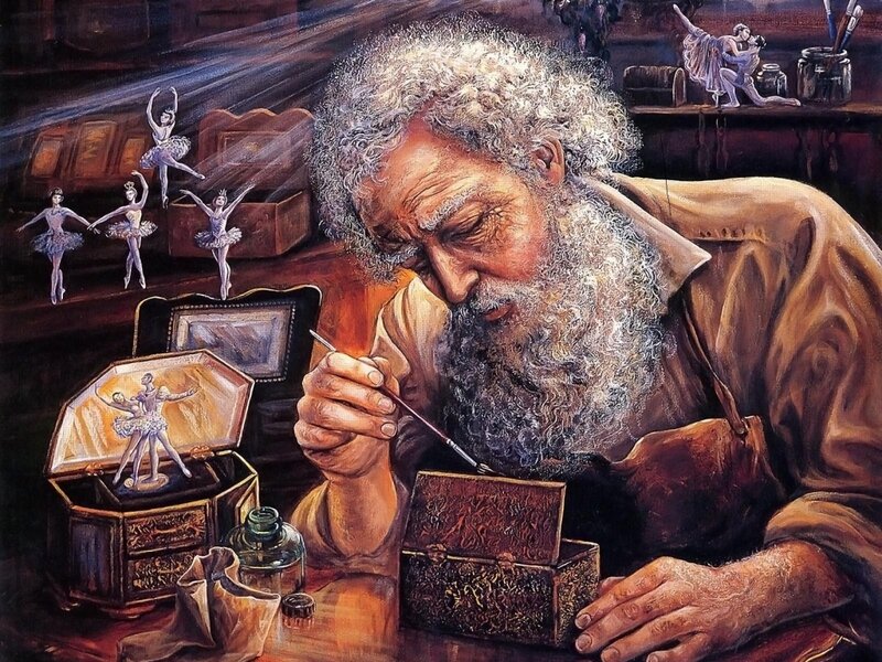 Old Man Painting Ballet Figures