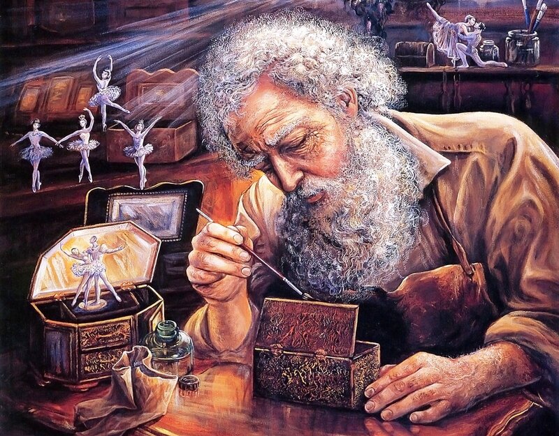 Old Man Painting Figurines
