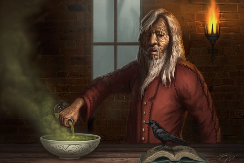 Old Man Pouring Potion
