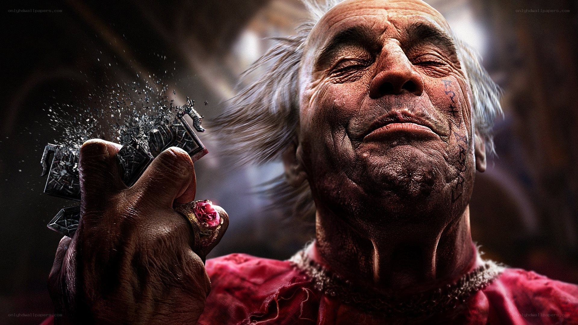 Old man shatters object