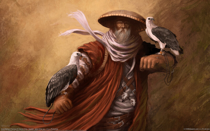 Old Man with Birds — Brown