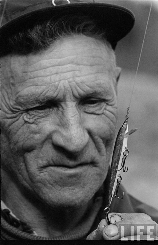 Old man with fishing lure