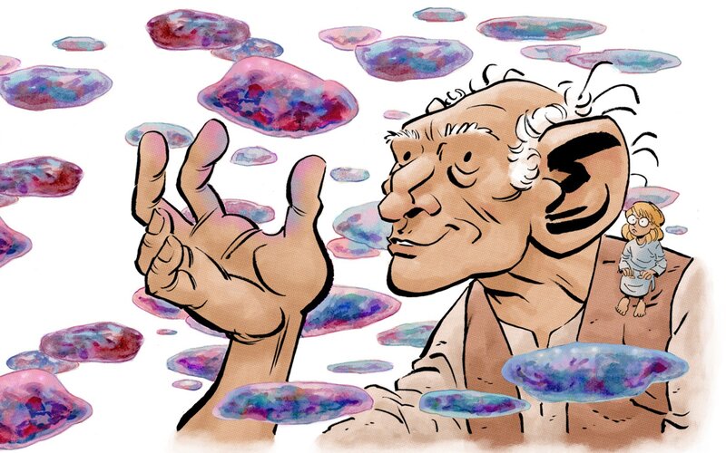 Old Man with Floating Orbs