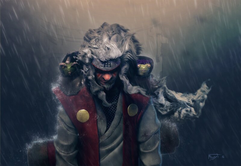 Old Man with Frogs — Gray, Dramatic, Night