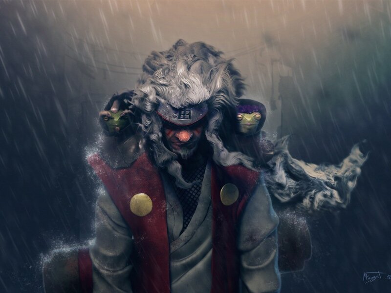 Old Man with Frogs — Gray, Dramatic