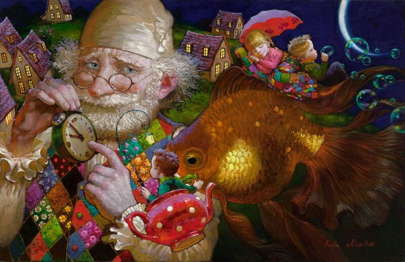Old Man with Goldfish — Brown