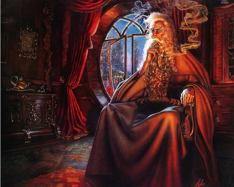 Old Man with Long Beard — Red, Dramatic, Night