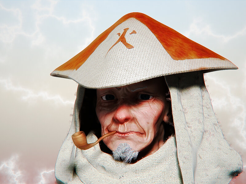 old man with pipe and hat